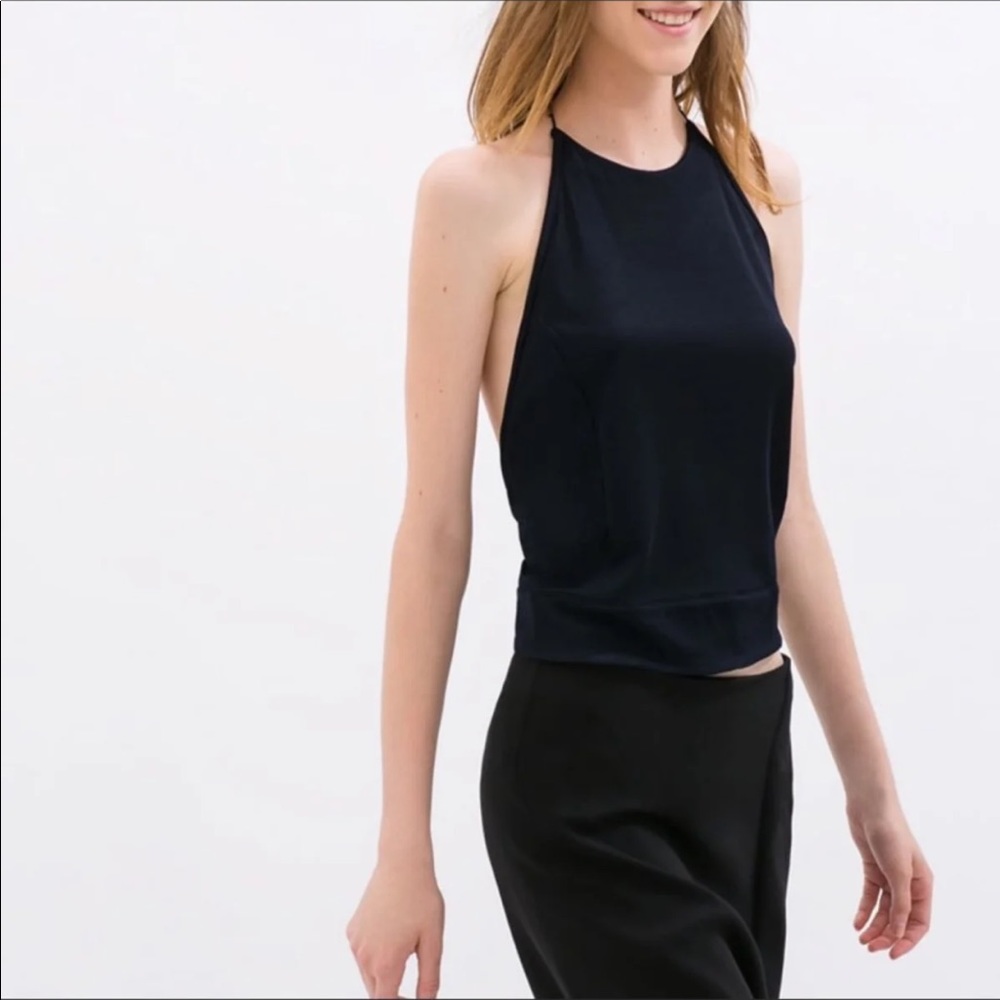 Zara Open Back Gold Bar Halter-neck Top